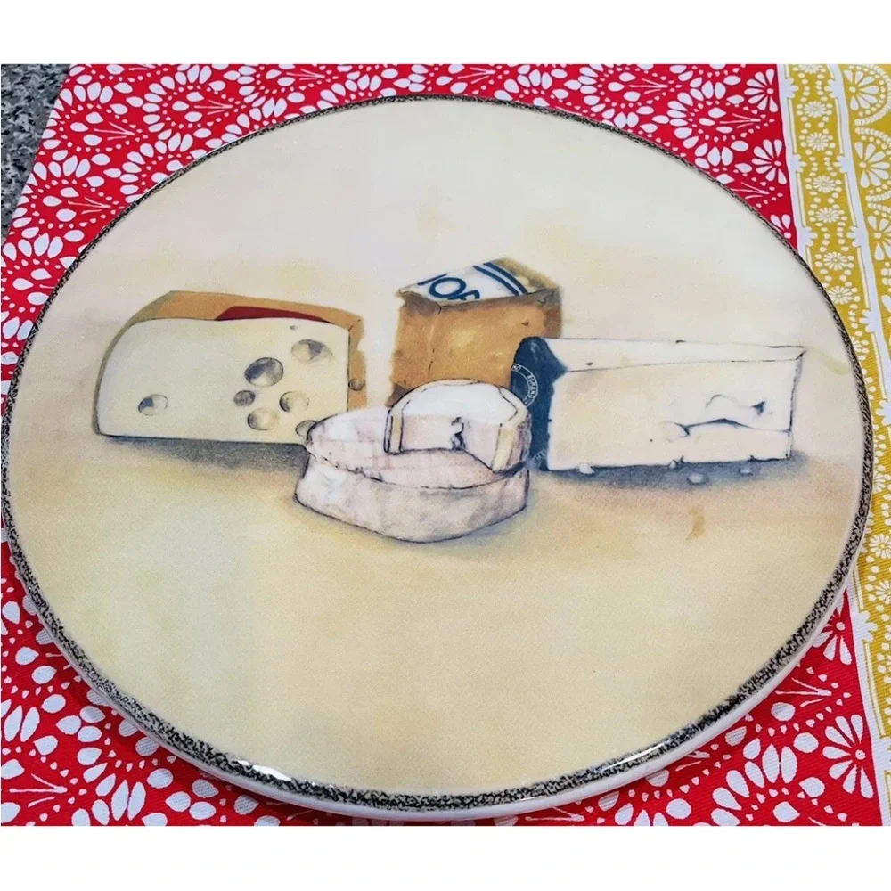 William Sonoma Ceramic Round Cheese Platter Plate Made Italy Painted Cheese